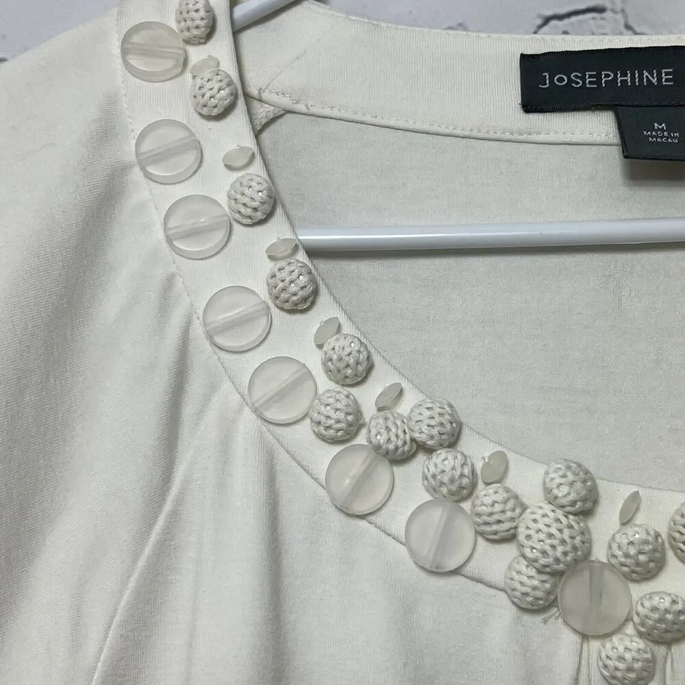 Josephine Chaus Short Sleeve Top Preppy Cream Cottagecore Ivory Size M Boho - Picture 8 of 12